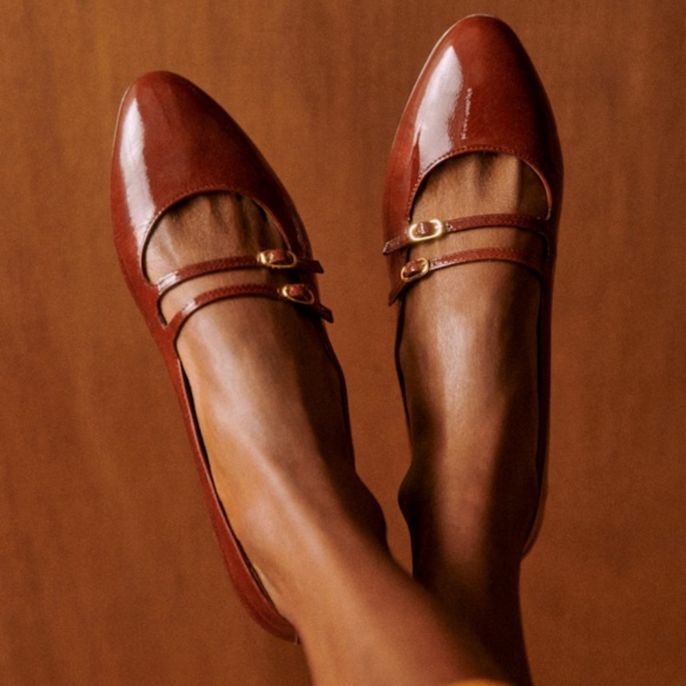 Sezane Ninon Low Ballerinas Patent Mahogany - Size 6,5